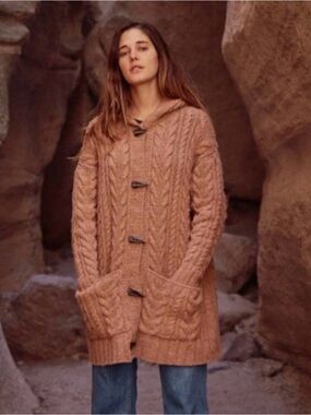 Christy Dawn Arlo Cable-Knit Hooded Cardigan - Dusty Rose